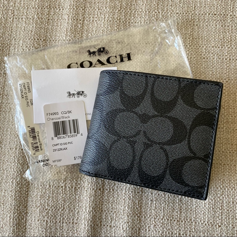 NWT ✨Coach ✨Compact Removable Id Men Wallet In Signature Canvas